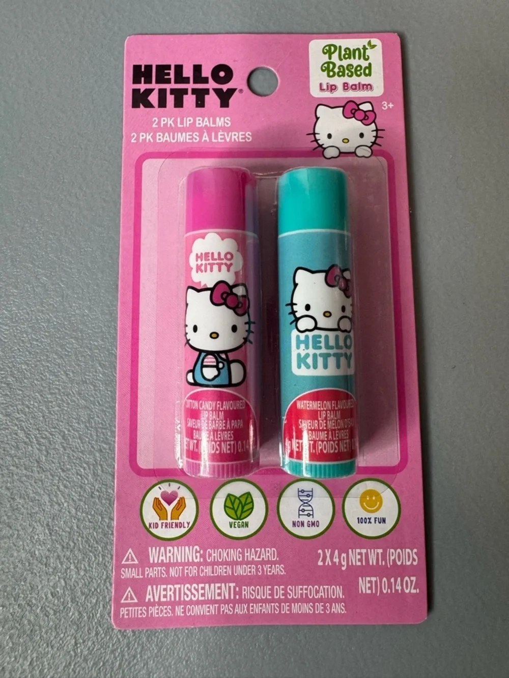 Hello Kitty plant based 2-pack lip balms vibrant colored adorable cat